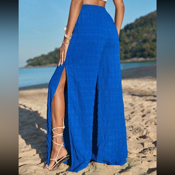 Boho tassel waist slit thigh wide leg palazzo pants - Picture 2 of 5
